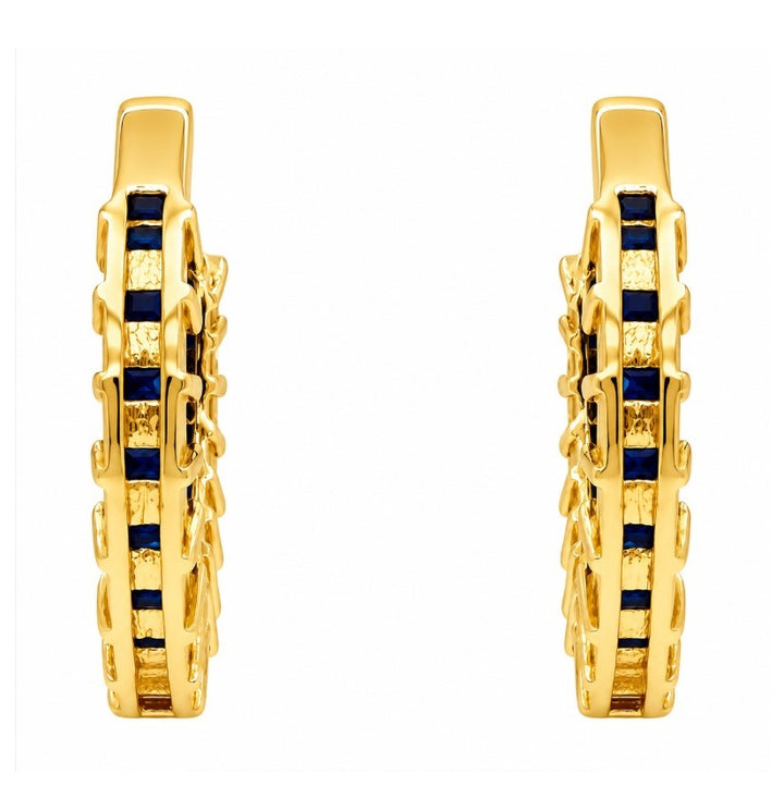 2.93 Ctw Blue Spinel Hoop Earring in Brass Yellow Gold