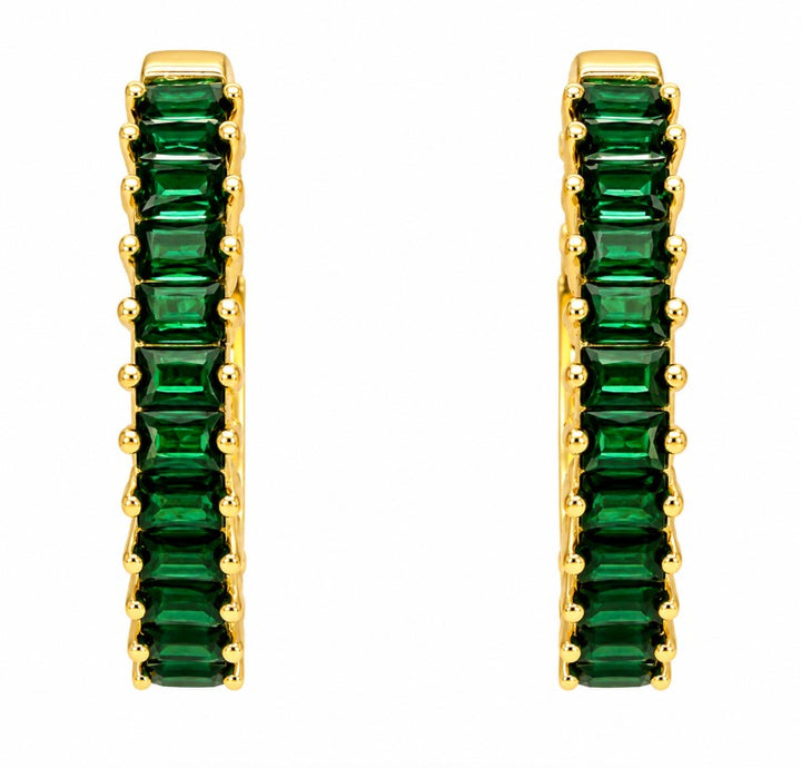 2.93 Ctw Green Zircon Hoop Earring in Brass Yellow Gold
