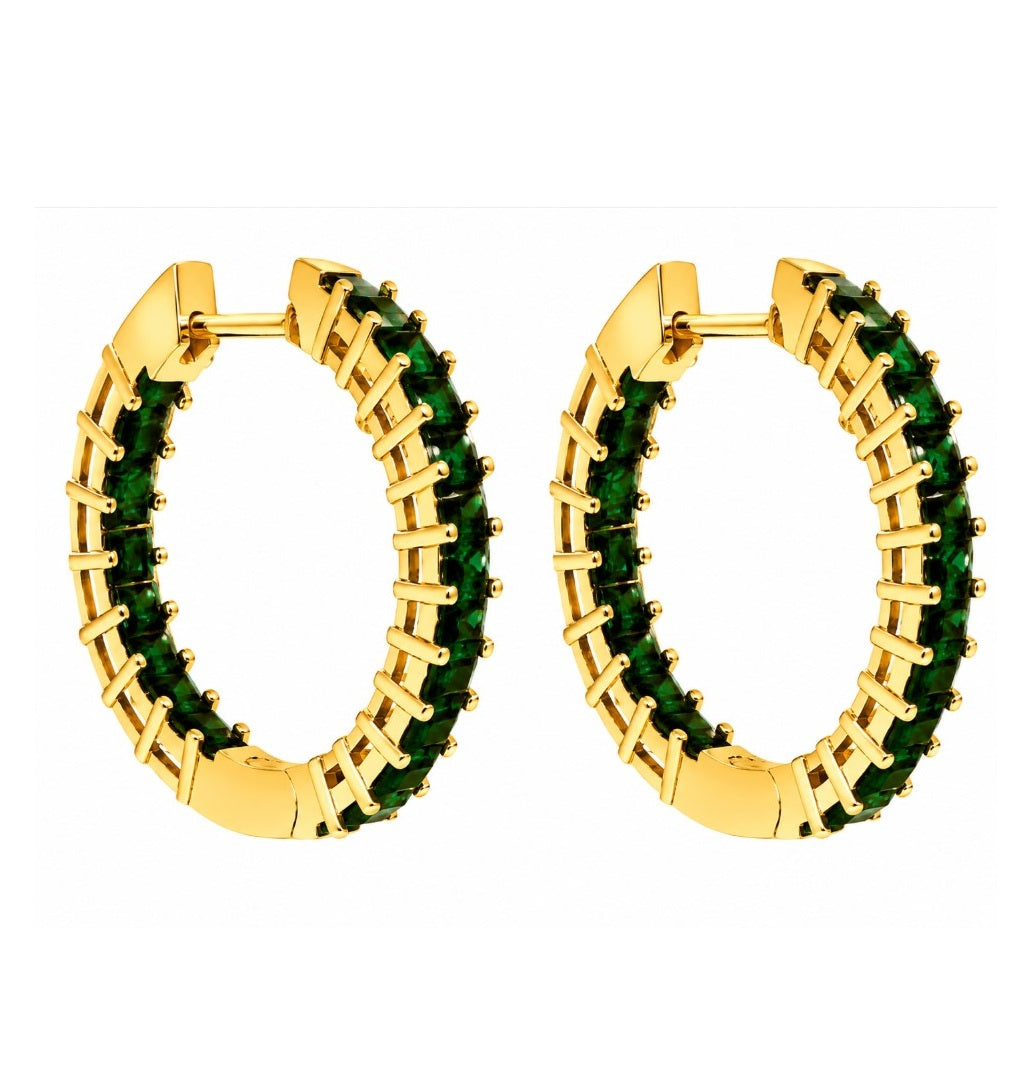 2.93 Ctw Green Zircon Hoop Earring in Brass Yellow Gold