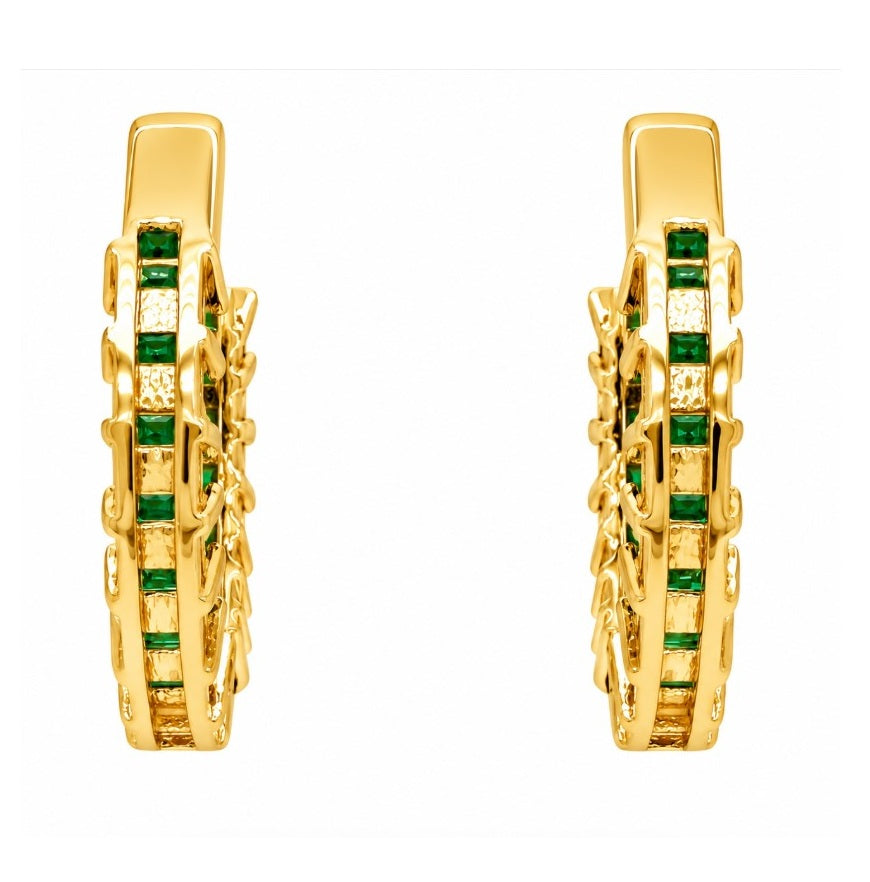 2.93 Ctw Green Zircon Hoop Earring in Brass Yellow Gold