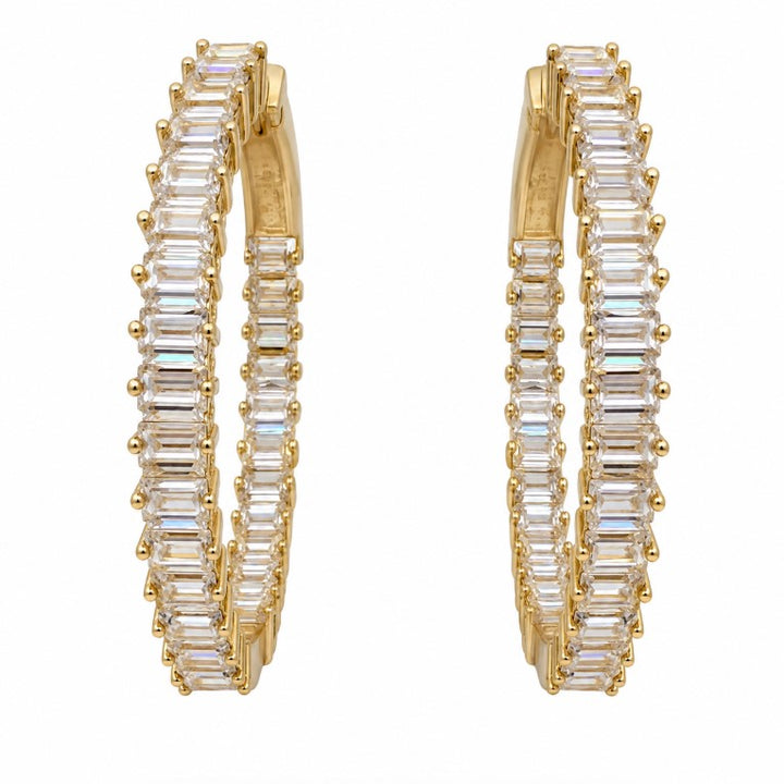 4.25 Ctw White Zircon Hoop Earring in Brass Yellow Gold