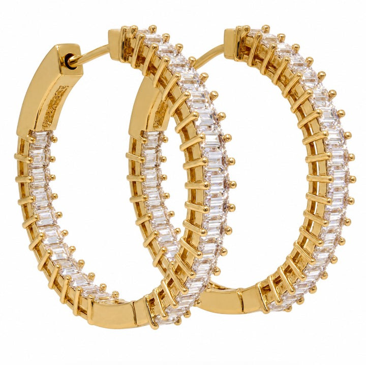 4.25 Ctw White Zircon Hoop Earring in Brass Yellow Gold