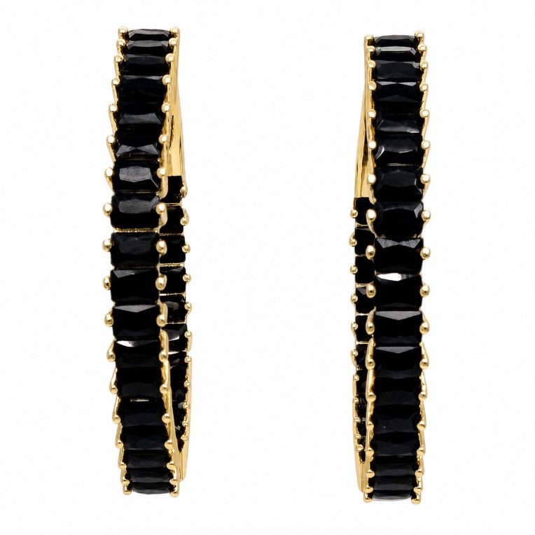 4.25 Ctw Black Spinel Hoop Earring in Brass Yellow Gold