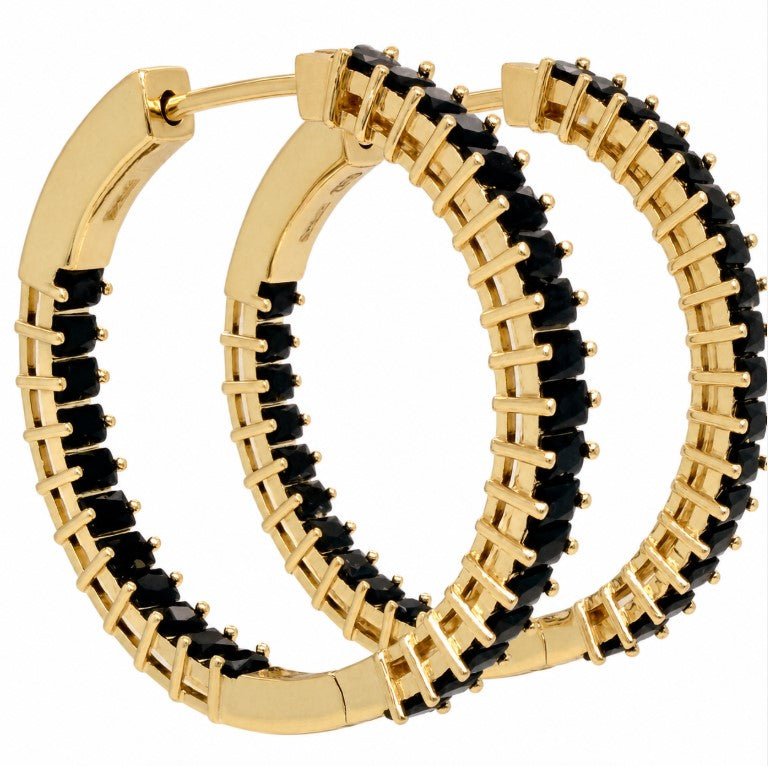 4.25 Ctw Black Spinel Hoop Earring in Brass Yellow Gold