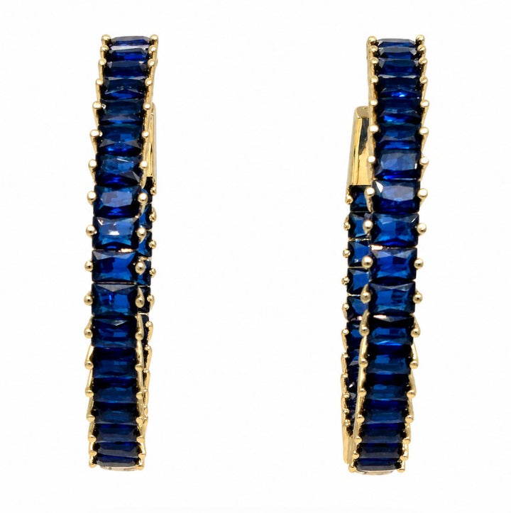 4.25 Ctw Blue Spinel Hoop Earring in Brass Yellow Gold