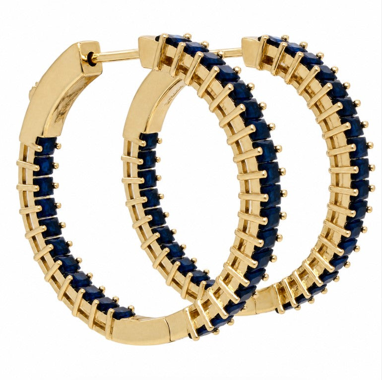 4.25 Ctw Blue Spinel Hoop Earring in Brass Yellow Gold