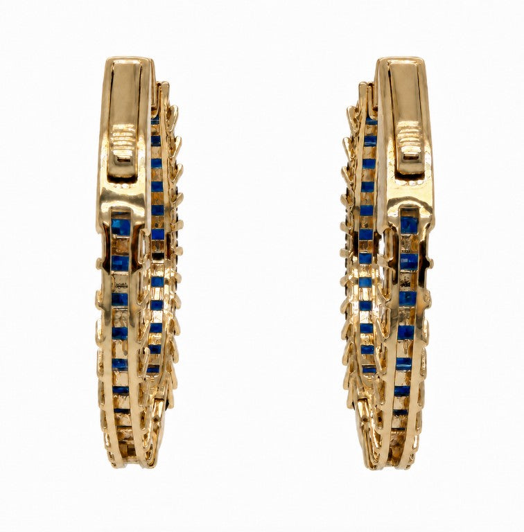 4.25 Ctw Blue Spinel Hoop Earring in Brass Yellow Gold