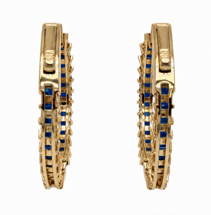 4.25 Ctw Blue Spinel Hoop Earring in Brass Yellow Gold