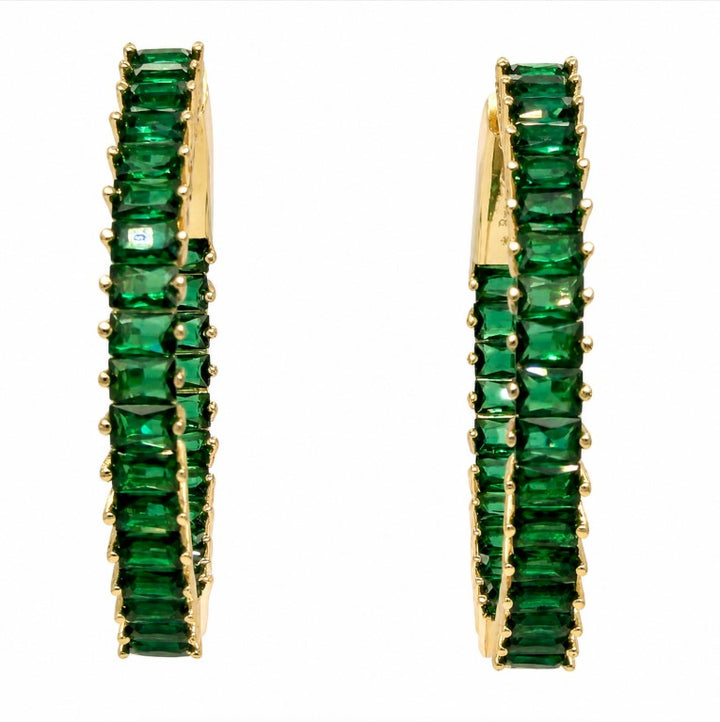 4.25 Ctw Green Zircon Hoop Earring in Brass Yellow Gold