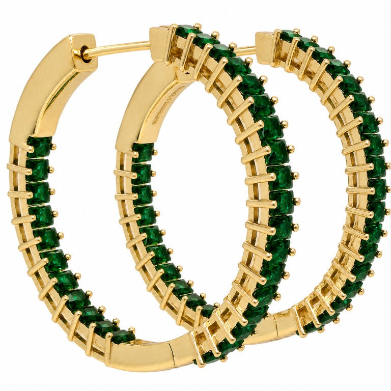 4.25 Ctw Green Zircon Hoop Earring in Brass Yellow Gold