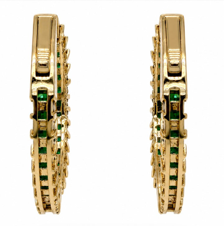 4.25 Ctw Green Zircon Hoop Earring in Brass Yellow Gold