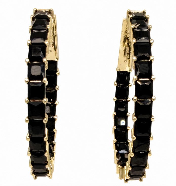 6.25 Ctw Black Spinel Hoop Earring in Brass Yellow Gold