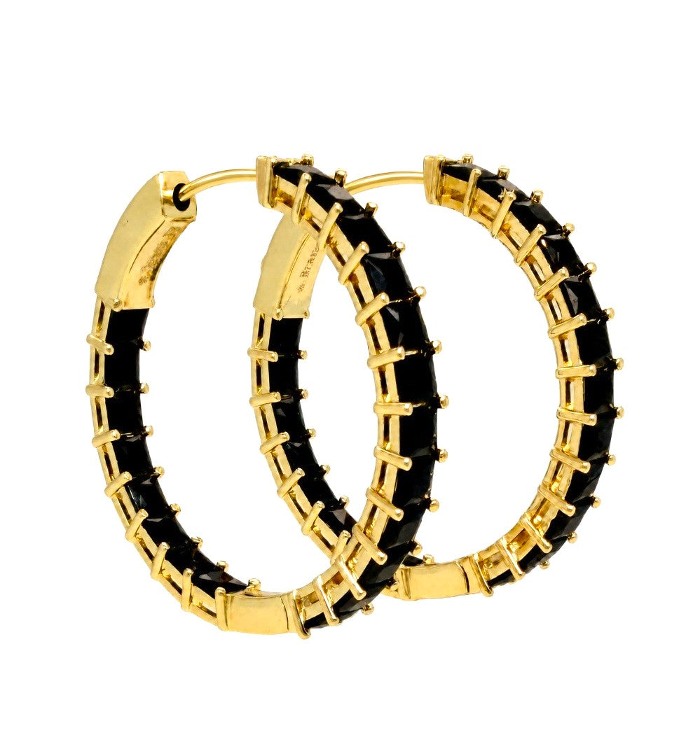6.25 Ctw Black Spinel Hoop Earring in Brass Yellow Gold