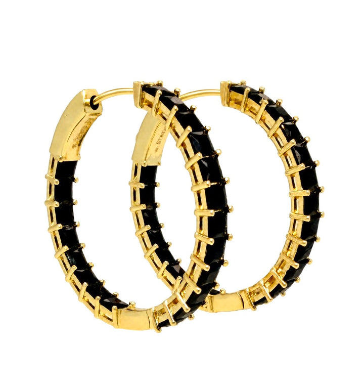 6.25 Ctw Black Spinel Hoop Earring in Brass Yellow Gold