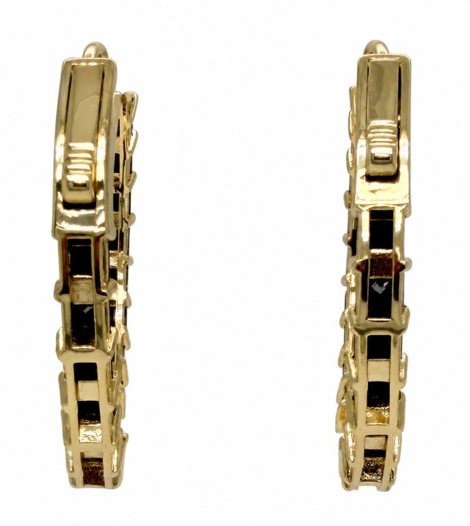 6.25 Ctw Black Spinel Hoop Earring in Brass Yellow Gold