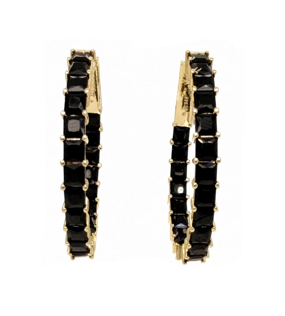 6.25 Ctw Black Spinel Hoop Earring in Brass Yellow Gold