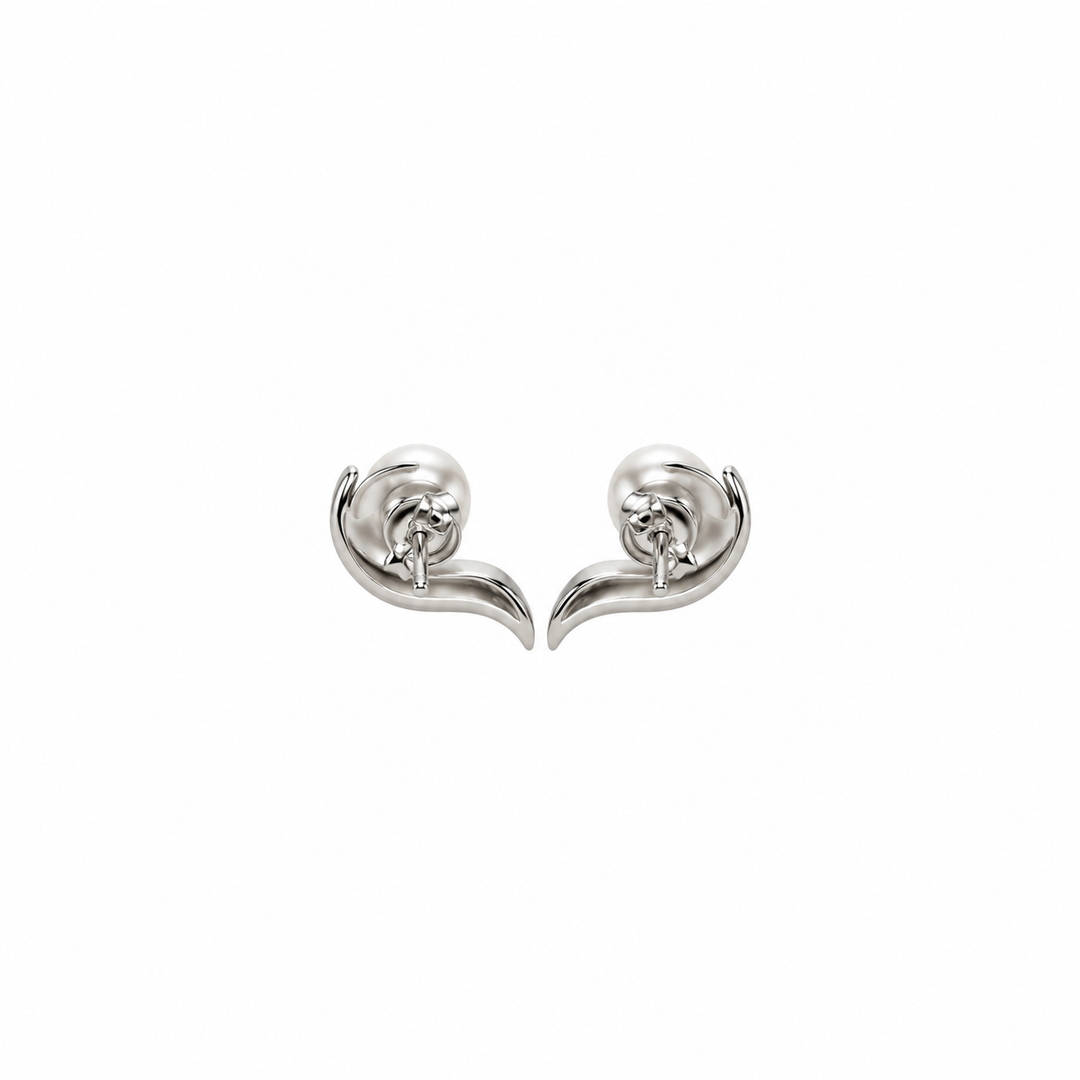 Pearl and  0.08 Ctw Lab Grown Diamond Earring in 925 Platinum Plated
