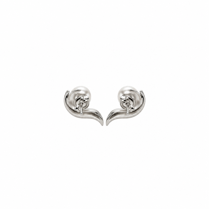 Pearl and  0.08 Ctw Lab Grown Diamond Earring in 925 Platinum Plated
