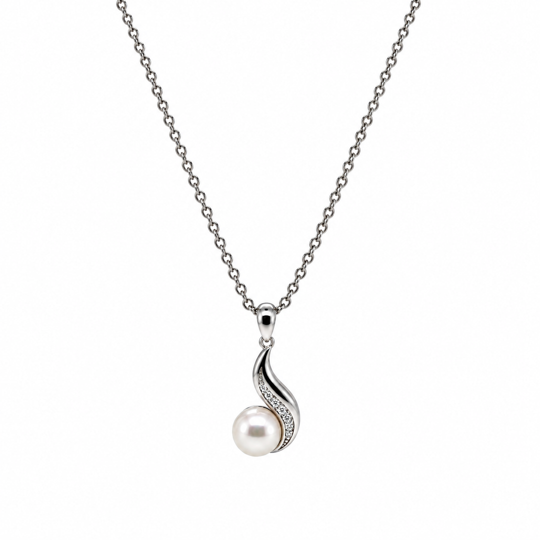 Pearl and  0.09 Ctw Lab Grown Diamond Pendant in 925 Platinum Plated
