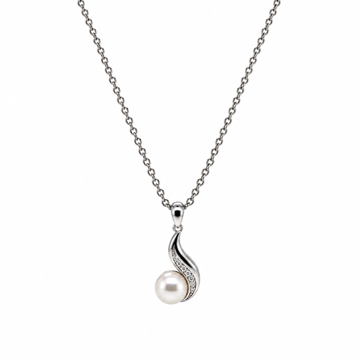 Pearl and  0.09 Ctw Lab Grown Diamond Pendant in 925 Platinum Plated