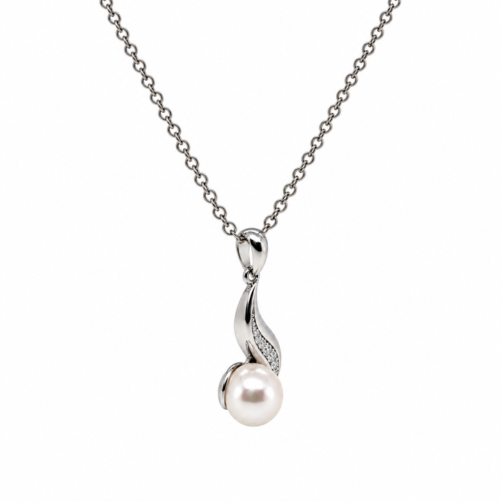 Pearl and  0.09 Ctw Lab Grown Diamond Pendant in 925 Platinum Plated