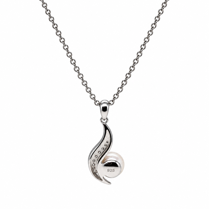 Pearl and  0.09 Ctw Lab Grown Diamond Pendant in 925 Platinum Plated