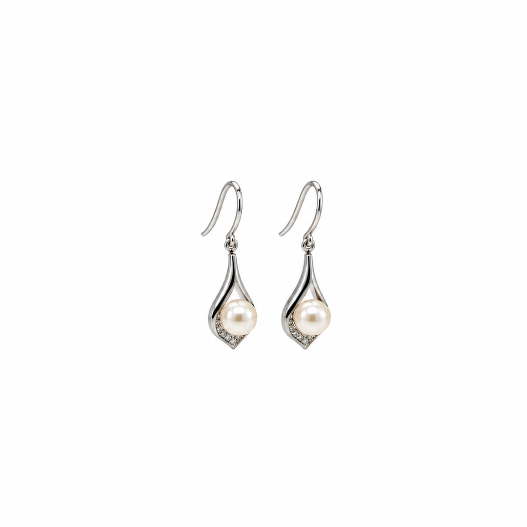 Pearl and  0.09 Ctw Lab Grown Diamond Earring in 925 Platinum Plated