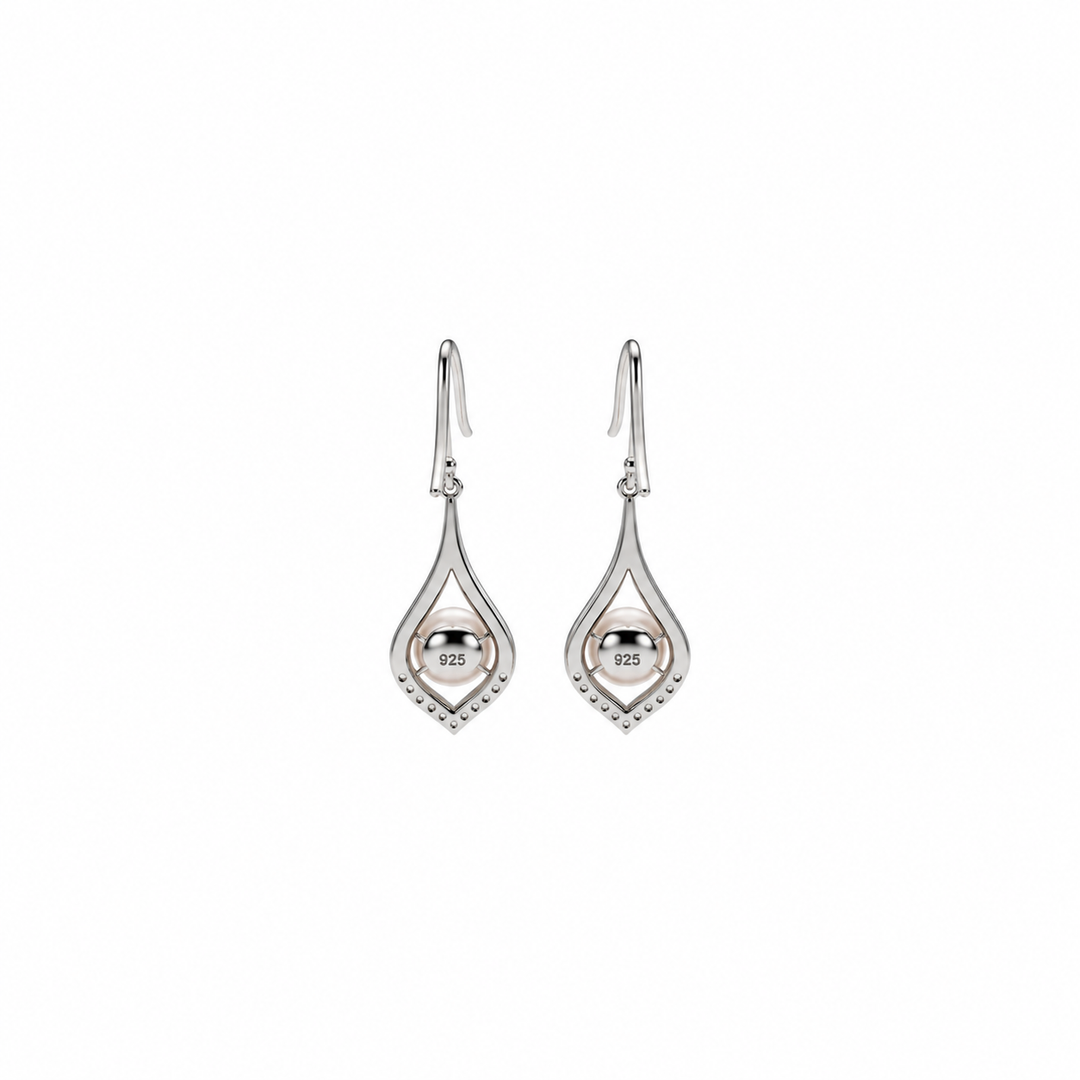 Pearl and  0.09 Ctw Lab Grown Diamond Earring in 925 Platinum Plated