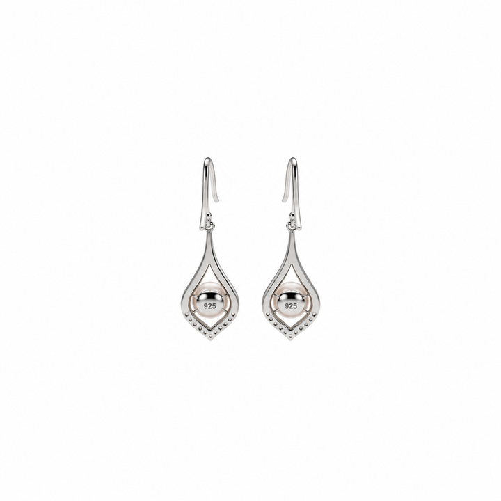 Pearl and  0.09 Ctw Lab Grown Diamond Earring in 925 Platinum Plated