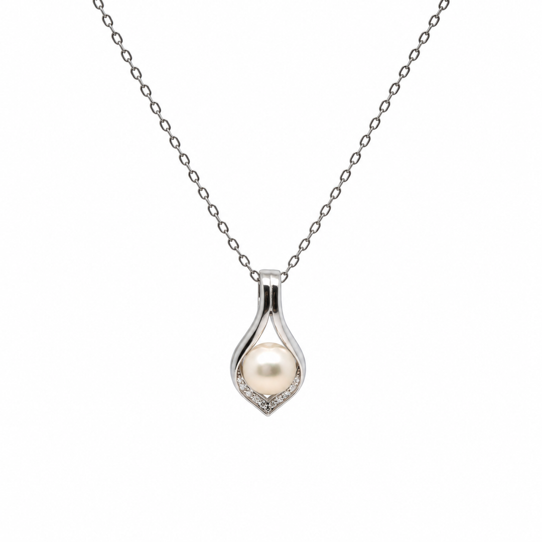 Pearl and  0.06 Ctw Lab Grown Diamond Pendant in 925 Platinum Plated