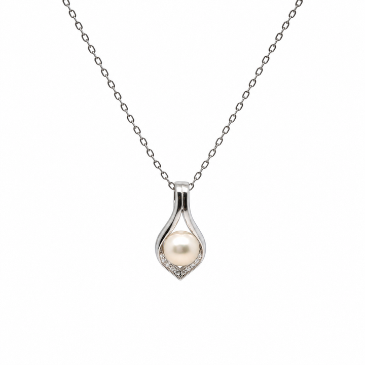 Pearl and  0.06 Ctw Lab Grown Diamond Pendant in 925 Platinum Plated