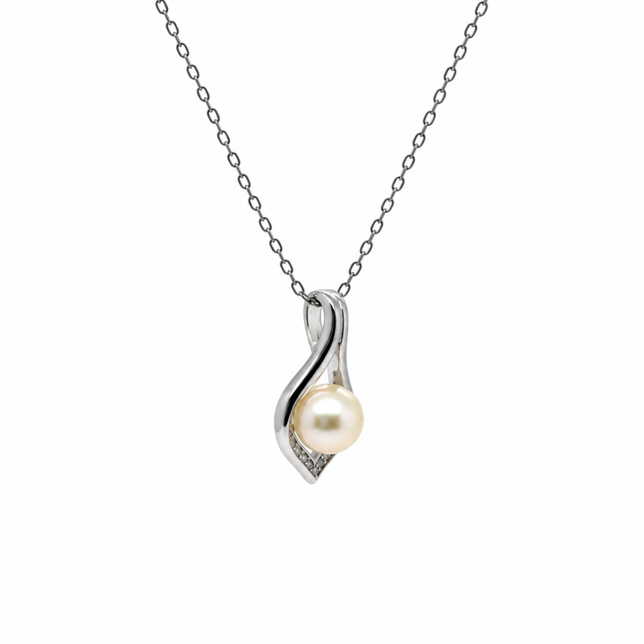Pearl and  0.06 Ctw Lab Grown Diamond Pendant in 925 Platinum Plated