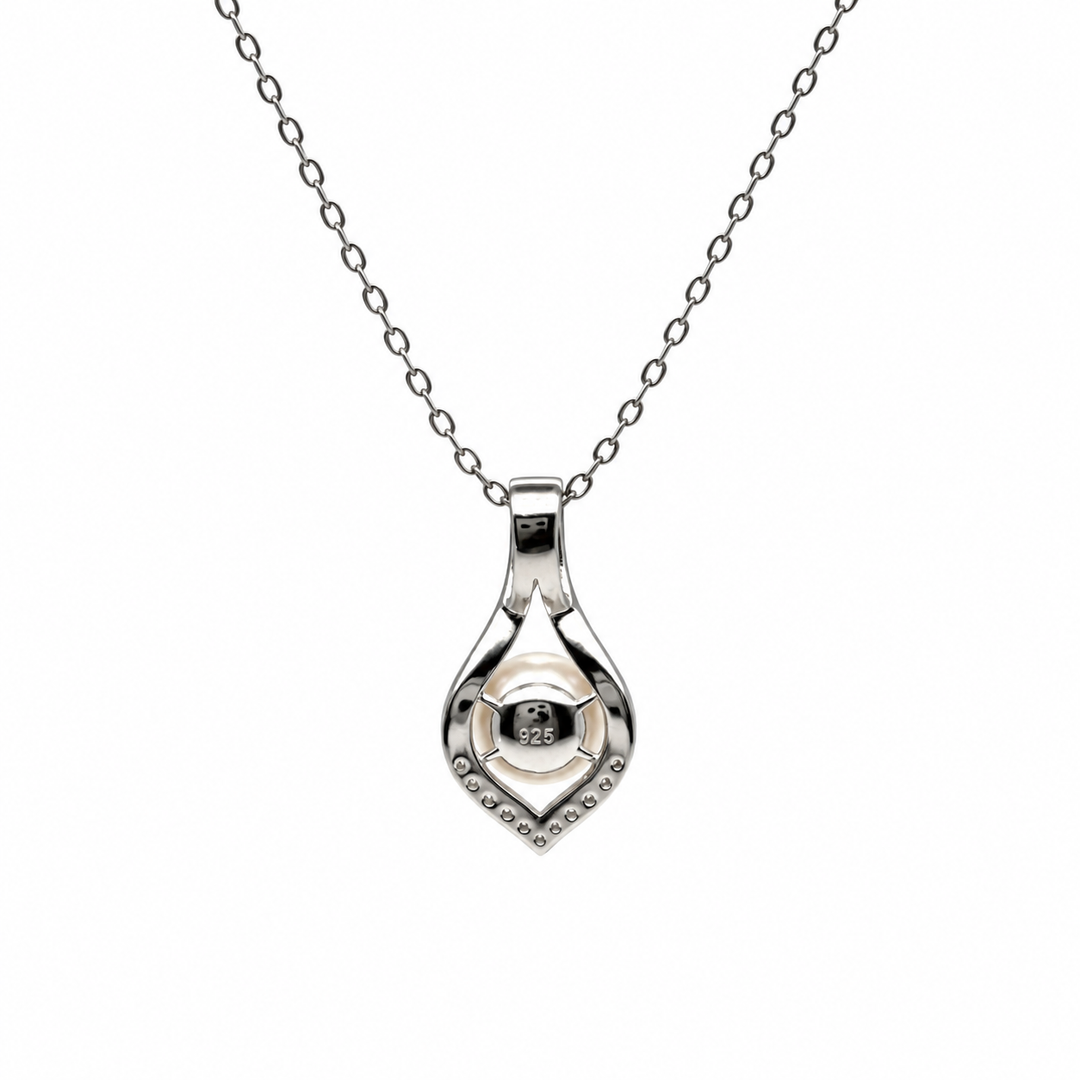 Pearl and  0.06 Ctw Lab Grown Diamond Pendant in 925 Platinum Plated