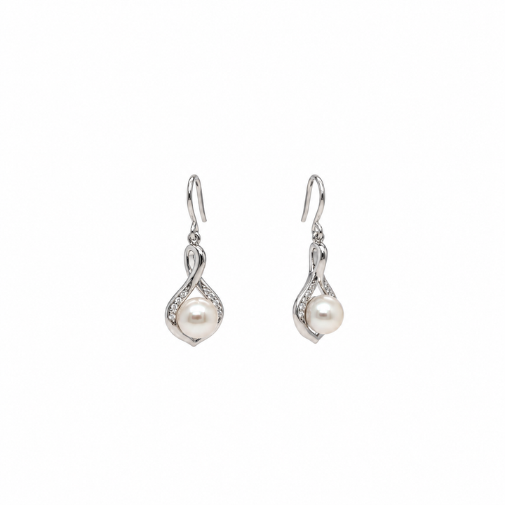 Pearl and  0.10 Ctw Lab Grown Diamond Earring in 925 Platinum Plated