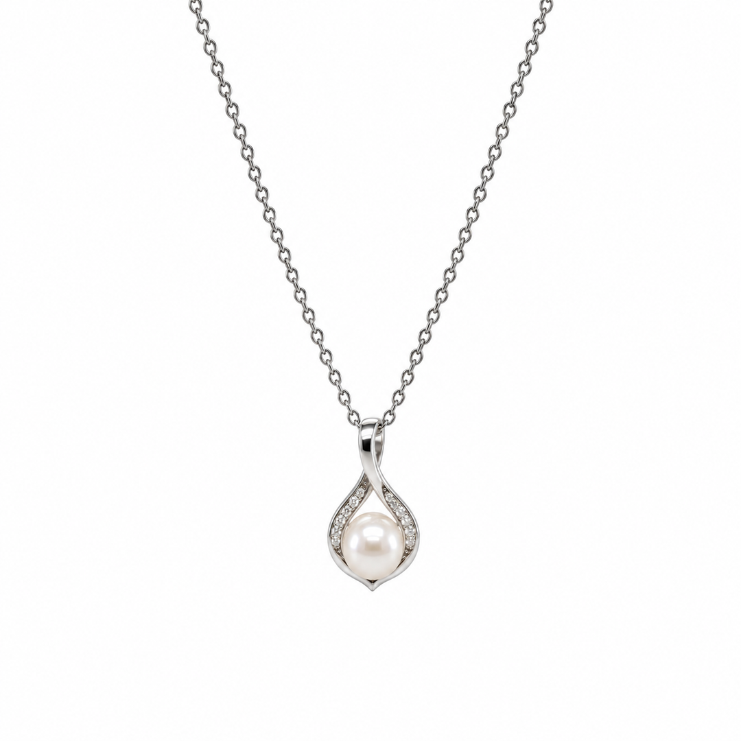 Pearl and  0.06 Ctw Lab Grown Diamond Pendant in 925 Platinum Plated