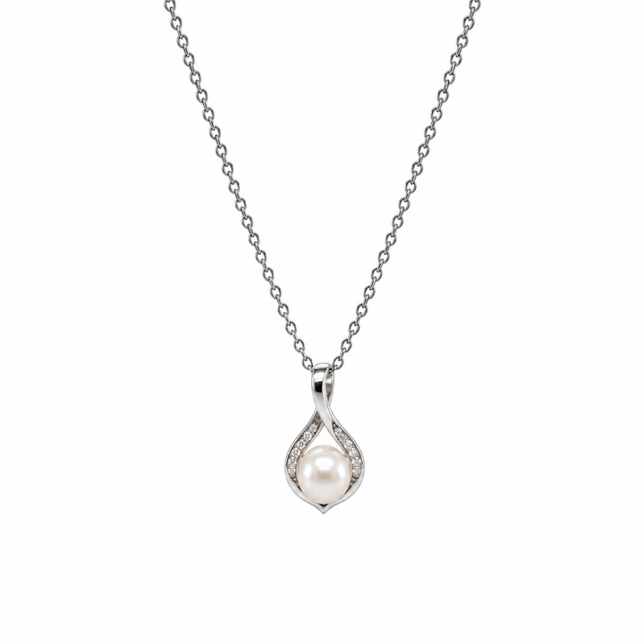 Pearl and  0.06 Ctw Lab Grown Diamond Pendant in 925 Platinum Plated