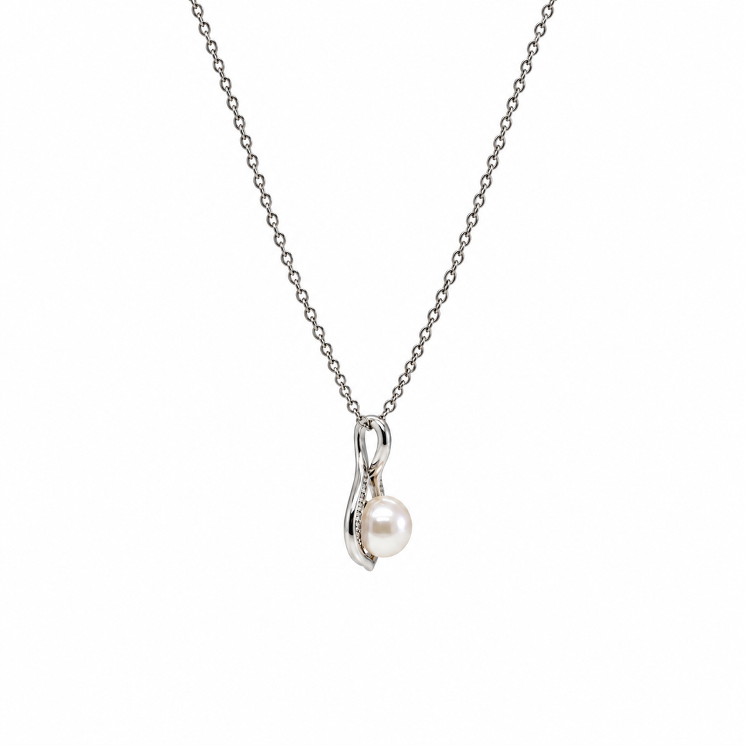 Pearl and  0.06 Ctw Lab Grown Diamond Pendant in 925 Platinum Plated