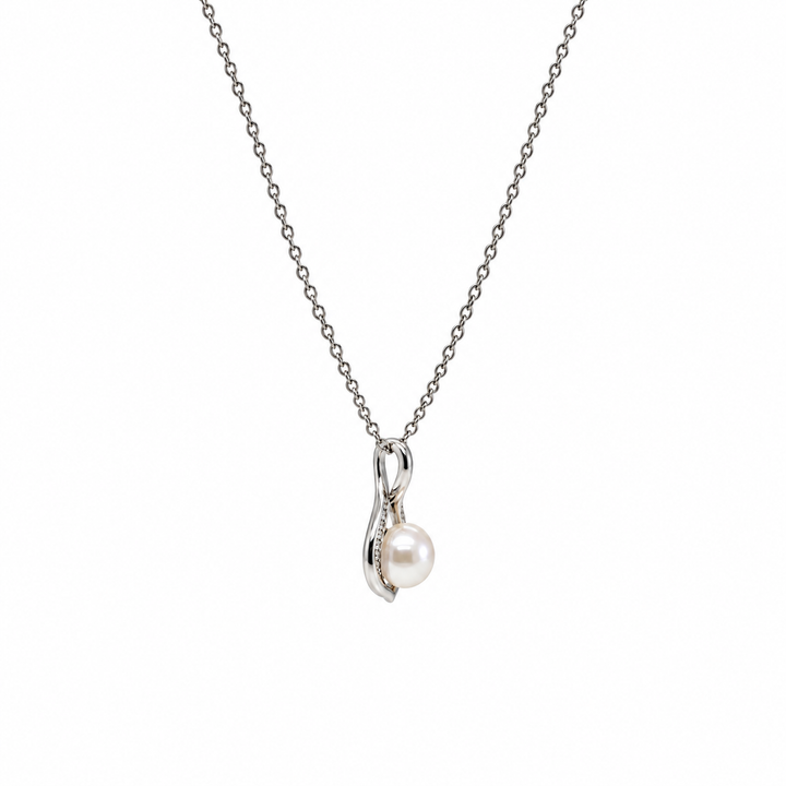 Pearl and  0.06 Ctw Lab Grown Diamond Pendant in 925 Platinum Plated