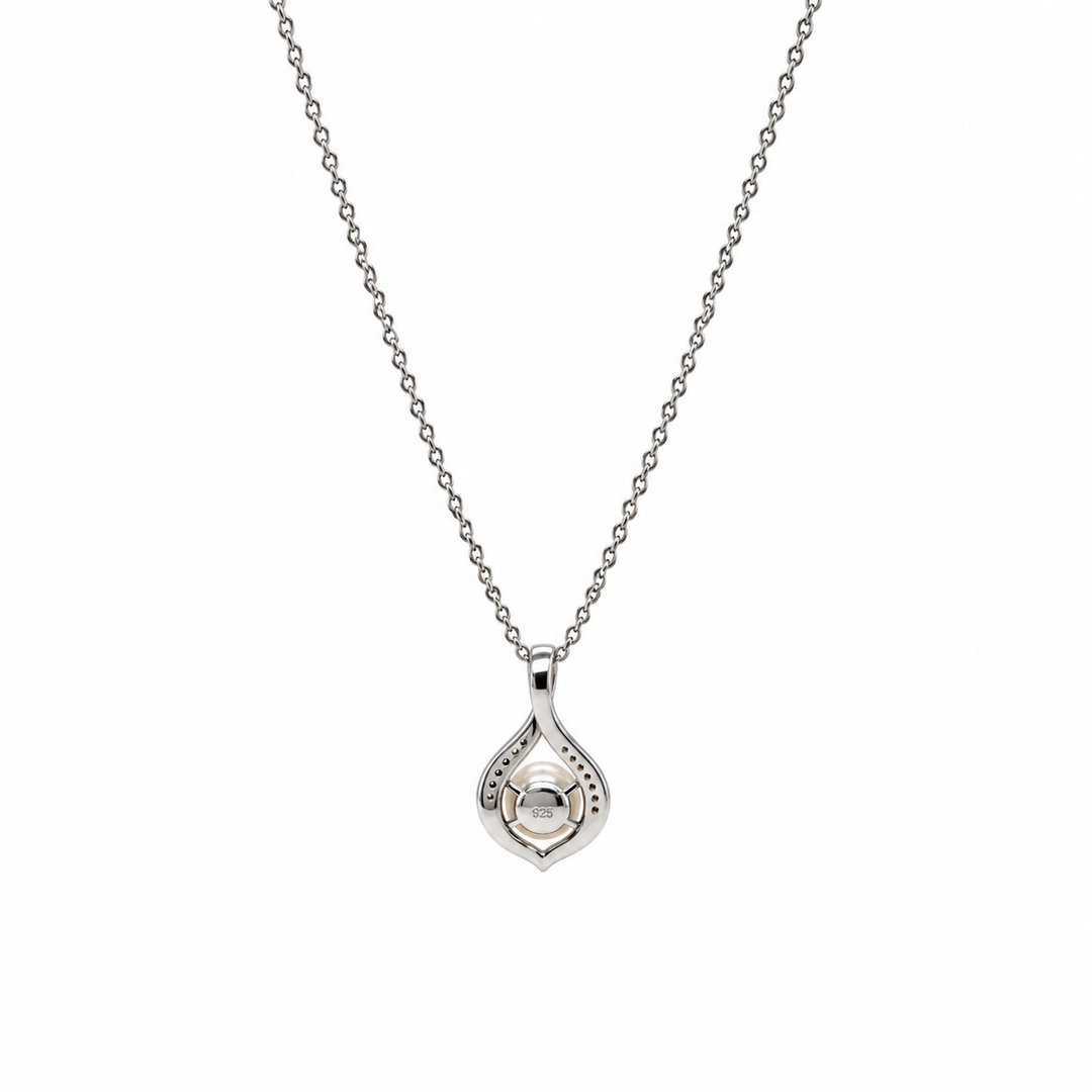 Pearl and  0.06 Ctw Lab Grown Diamond Pendant in 925 Platinum Plated