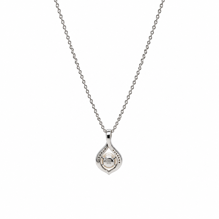 Pearl and  0.06 Ctw Lab Grown Diamond Pendant in 925 Platinum Plated