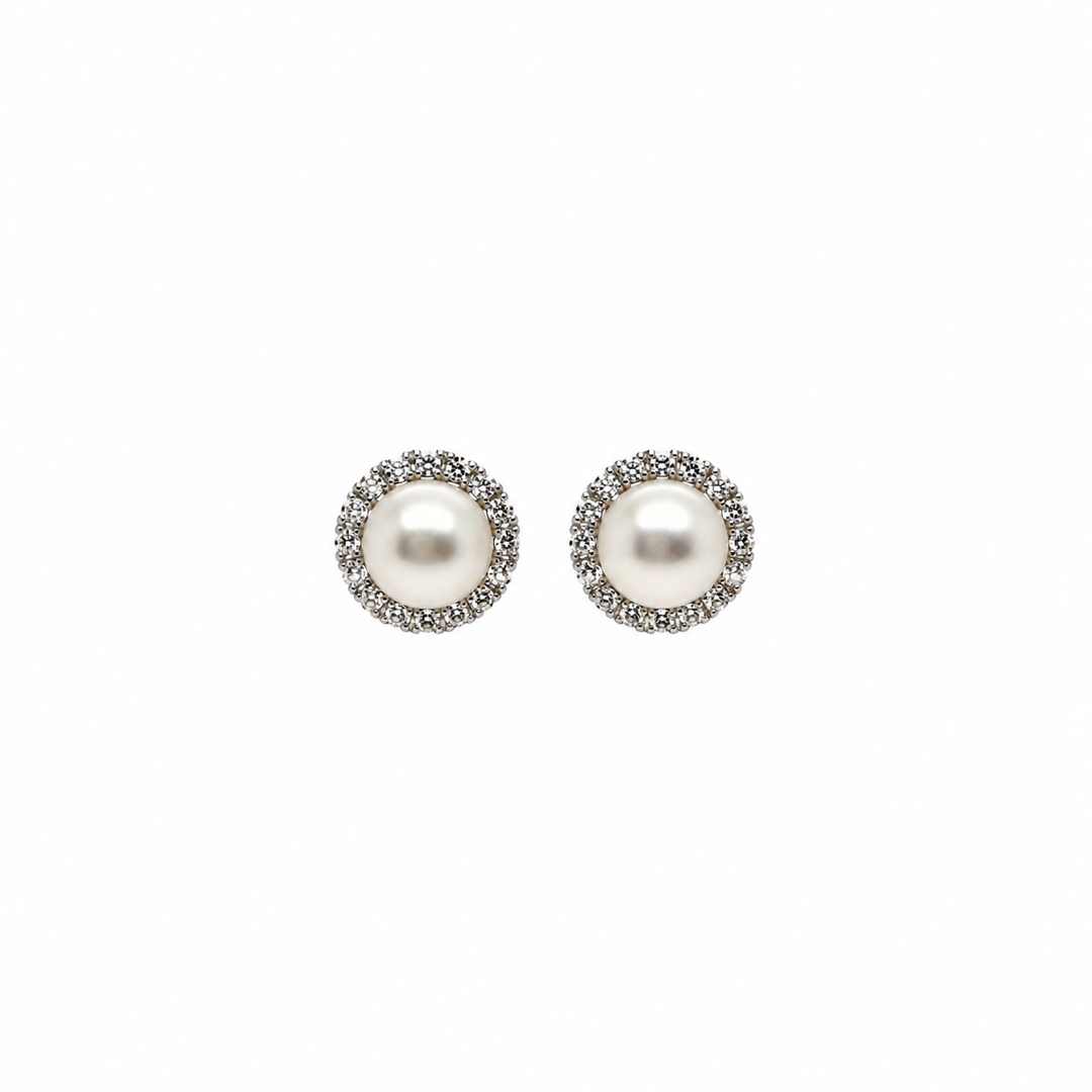 Pearl and  1.58 Ctw Lab Grown Diamond Earring in 925 Platinum Plated