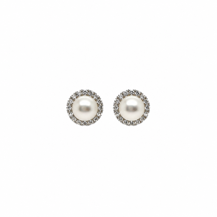 Pearl and  1.58 Ctw Lab Grown Diamond Earring in 925 Platinum Plated