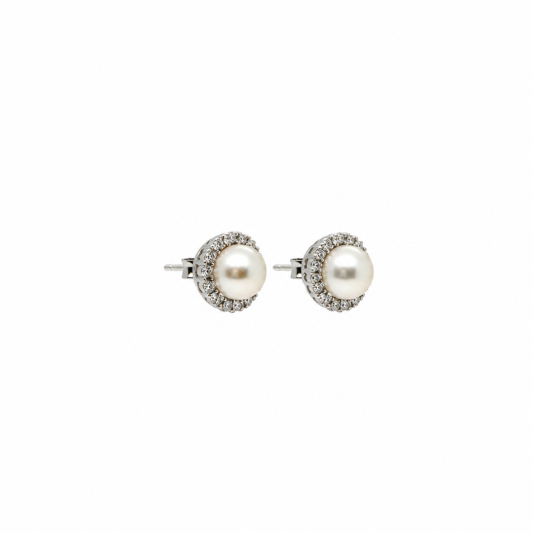 Pearl and  1.58 Ctw Lab Grown Diamond Earring in 925 Platinum Plated
