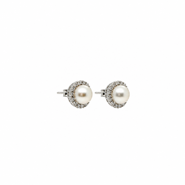 Pearl and  1.58 Ctw Lab Grown Diamond Earring in 925 Platinum Plated
