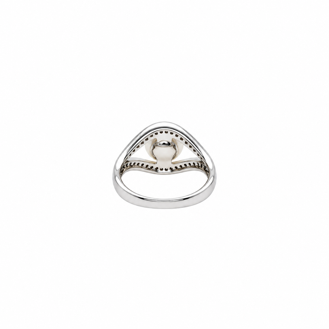Pearl and  0.20 Ctw Lab Grown Diamond Ring in 925 Platinum Plated