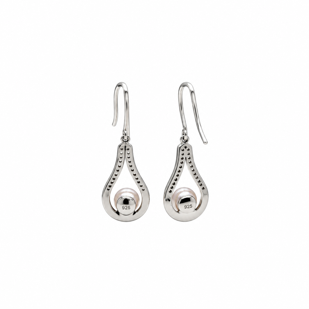Pearl and  0.16 Ctw Lab Grown Diamond Earring in 925 Platinum Plated