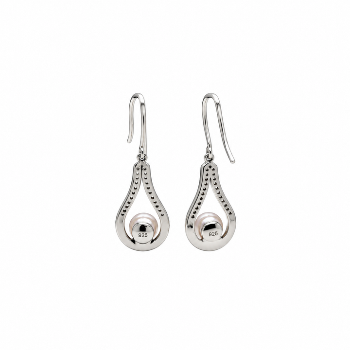 Pearl and  0.16 Ctw Lab Grown Diamond Earring in 925 Platinum Plated