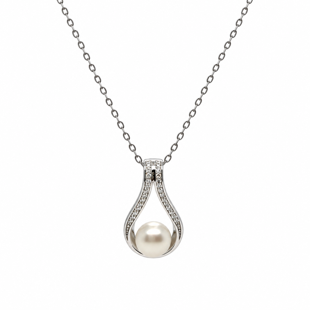Pearl and  0.15 Ctw Lab Grown Diamond Pendant in 925 Platinum Plated