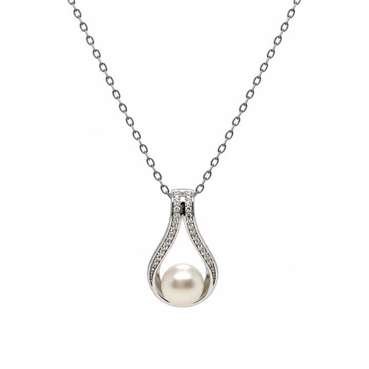 Pearl and  0.15 Ctw Lab Grown Diamond Pendant in 925 Platinum Plated