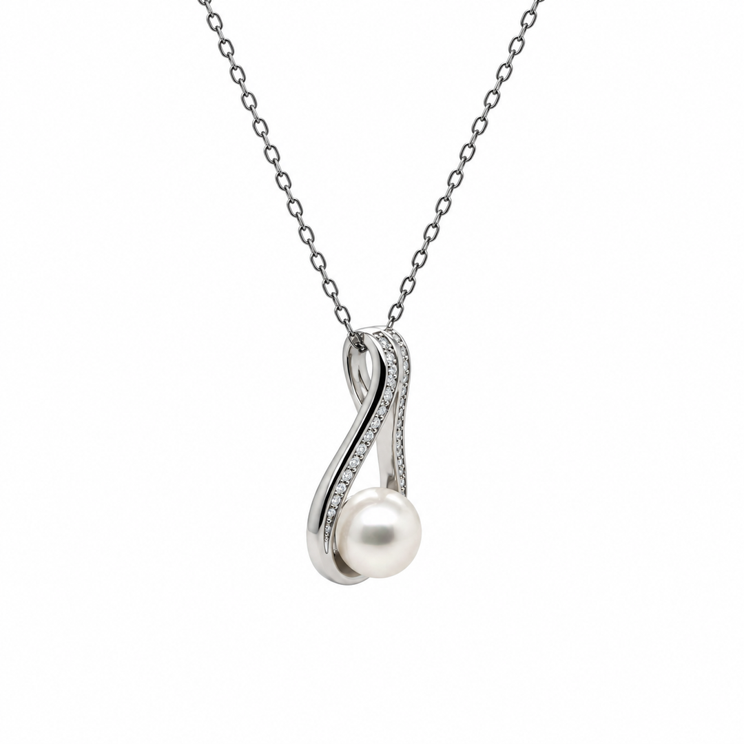 Pearl and  0.15 Ctw Lab Grown Diamond Pendant in 925 Platinum Plated